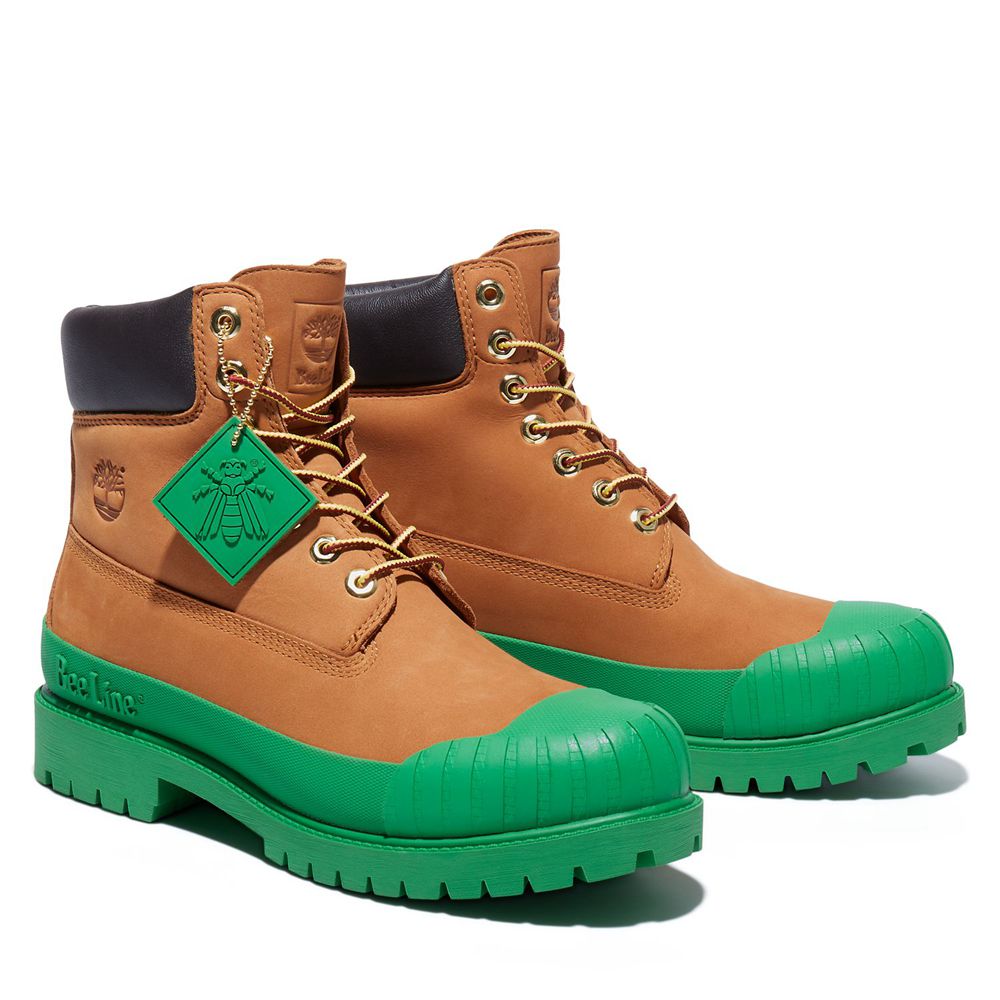 Timberland Mens 6-Inch Boots Bee Line x Waterproof Rubber Toe - Brown/Green - India PE9184620